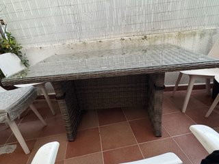 Tavolo da Terrazza in Rattan e Cristallo