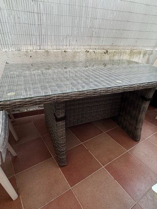 Tavolo da Terrazza in Rattan e Cristallo