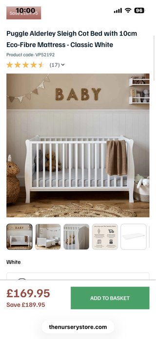 Cuna convertible en cama blanca