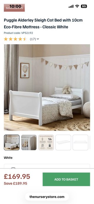 Cuna convertible en cama blanca