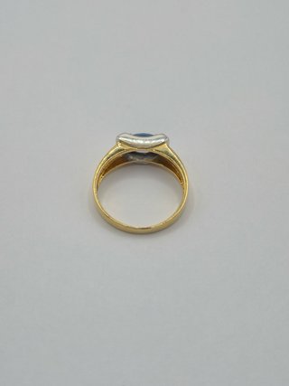 Anillo Oro 18k Bicolor Piedra Azul Ovalada