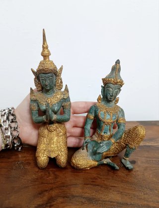 Coppia Buddha Thai Bronzo massiccio collezione