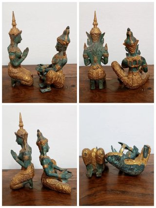 Coppia Buddha Thai Bronzo massiccio collezione