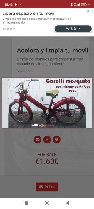 Moto Clásica Roja Modelo Garelli mosquito 1954