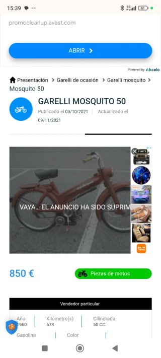 Moto Clásica Roja Modelo Garelli mosquito 1954