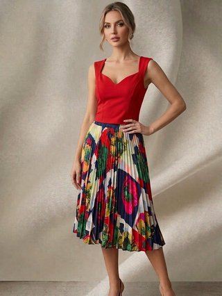 Falda plisada midi multicolor