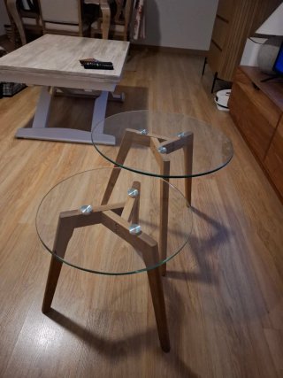 Mesas auxiliares cristal y madera