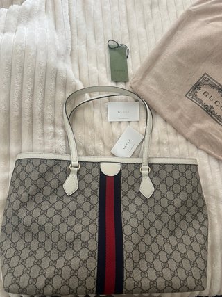 Bolso shopper Gucci beige y rojo