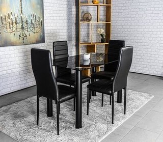 Mesa Cristal Templado + 4 Sillas Polipiel