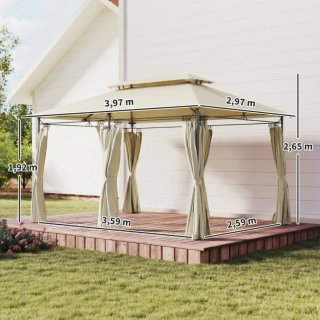 Outsunny Cenador Jardín 4x3m Doble Techo Beige
