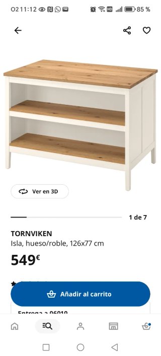 Isla de cocina madera y blanco + 1 taburete