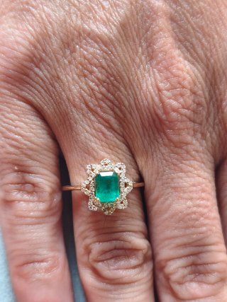 Anillo Oro 14k Esmeralda Talla Rectangular