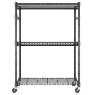 Perchero de Ropa de Alta Resistencia, Perchero de Ropa Rodante con 3 Niveles de Almacenamiento, 2 Varillas y 2 Pares de Ganchos Laterales, Perchero de Ropa de Altura Ajustable para Colgar Ropa, Ca...