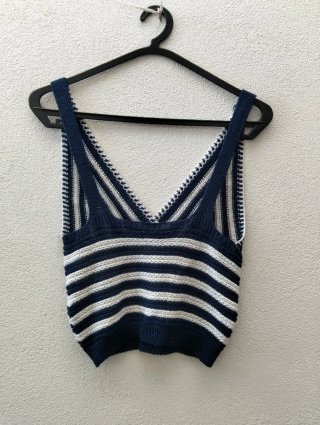 Top Curto Riscas Azul e Branco Tamanho Único