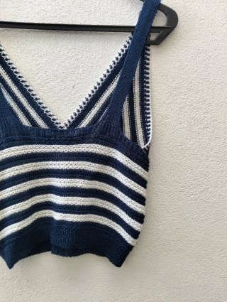 Top Curto Riscas Azul e Branco Tamanho Único