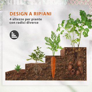Orto rialzato esterno a 4 livelli in legno di abete, giardino balcone con fondo aperto e copertura in tessuto, per piante, fiori e verdure, per balcone da giardino, 113X113X46 cm, marrone scuro