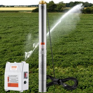 Bomba Sumergible de Pozo Profundo, 1500W 230V 60Hz, 9.8 m³/h 108 m de Altura, con Cable de 19.4 m y Caja de Control Externa, Bombas de Agua de Acero Inoxidable para Uso Industrial, Irrigación y Do...
