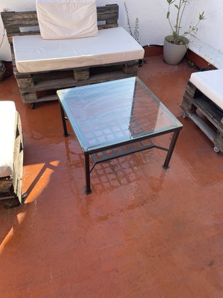 Conjunto exterior palets mesa cristal