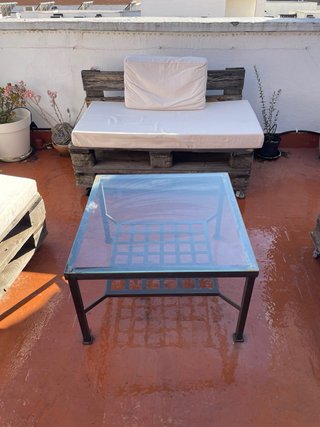Conjunto exterior palets mesa cristal