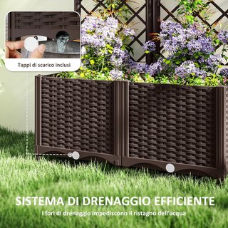Asse Elevata per Orto Esterno con Griglia e 6 Fori di Drenaggio, Giardino Esterno per Piante Rampicanti in PP, per Fiori e Verdure, per Giardino e Balcone, 80X40X135 Cm, Marrone