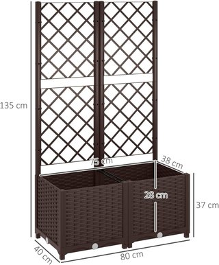 Asse Elevata per Orto Esterno con Griglia e 6 Fori di Drenaggio, Giardino Esterno per Piante Rampicanti in PP, per Fiori e Verdure, per Giardino e Balcone, 80X40X135 Cm, Marrone
