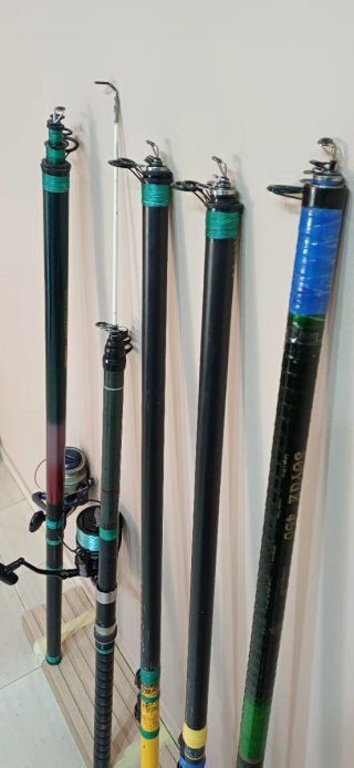 5 cañas de pesca: 4 de 4.50m y 1 de 5m