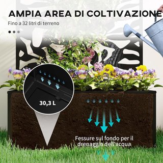 Letto da Orto Elevato per Esterno con Griglia, Giardino Verticale o a Terra con Trifoglio in Metallo, per Fiori e Verdure, per Giardino e Balcone, 61X23X113 Cm, Nero