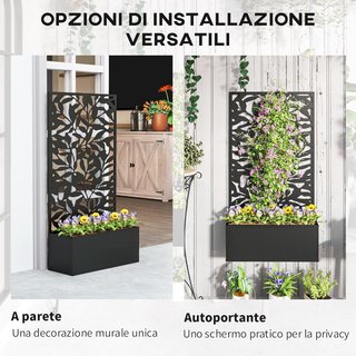 Letto da Orto Elevato per Esterno con Griglia, Giardino Verticale o a Terra con Trifoglio in Metallo, per Fiori e Verdure, per Giardino e Balcone, 61X23X113 Cm, Nero