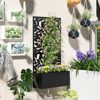 Letto da Orto Elevato per Esterno con Griglia, Giardino Verticale o a Terra con Trifoglio in Metallo, per Fiori e Verdure, per Giardino e Balcone, 61X23X113 Cm, Nero
