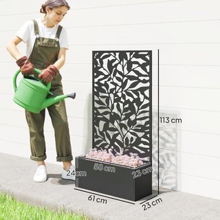 Letto da Orto Elevato per Esterno con Griglia, Giardino Verticale o a Terra con Trifoglio in Metallo, per Fiori e Verdure, per Giardino e Balcone, 61X23X113 Cm, Nero