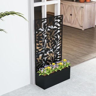 Letto da Orto Elevato per Esterno con Griglia, Giardino Verticale o a Terra con Trifoglio in Metallo, per Fiori e Verdure, per Giardino e Balcone, 61X23X113 Cm, Nero