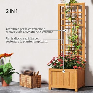 Letto per Orto Elevato da Esterno con Griglia, Giardino Esterno con Foro di Drenaggio e Fodera Traspirante in Legno di Abete, per Fiori e Verdure, 40X40X120 Cm, Marrone Chiaro