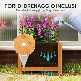 Letto per Orto Elevato da Esterno con Griglia, Giardino Esterno con Foro di Drenaggio e Fodera Traspirante in Legno di Abete, per Fiori e Verdure, 40X40X120 Cm, Marrone Chiaro