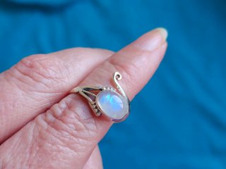 Anillo Plata 925 Piedra Luna Ajustable