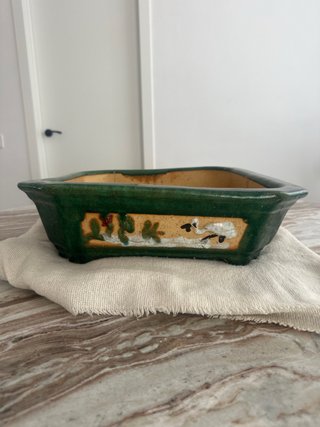 Maceta bonsai cerámica verde y amarilla