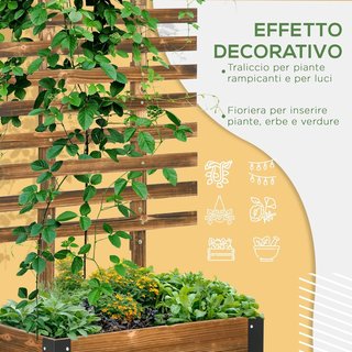 Maceta Con Enrejado para Plantas Trepadoras y Ruedas, Maceta de Madera de Abeto Con Diseño Autodrenante, 65X31X147 Cm, Marrón Carbonizado