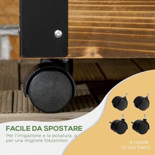 Maceta Con Enrejado para Plantas Trepadoras y Ruedas, Maceta de Madera de Abeto Con Diseño Autodrenante, 65X31X147 Cm, Marrón Carbonizado