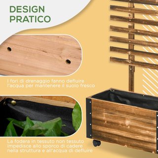 Maceta Con Enrejado para Plantas Trepadoras y Ruedas, Maceta de Madera de Abeto Con Diseño Autodrenante, 65X31X147 Cm, Marrón Carbonizado