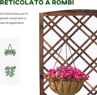 Maceta de Exterior de Madera, Maceta con Enrejado para Plantas Trepadoras y Huerto Elevado, 60X30X122.5 Cm, Marrón