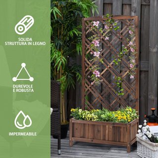 Maceta de Exterior de Madera, Maceta con Enrejado para Plantas Trepadoras y Huerto Elevado, 60X30X122.5 Cm, Marrón