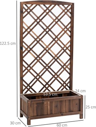 Maceta de Exterior de Madera, Maceta con Enrejado para Plantas Trepadoras y Huerto Elevado, 60X30X122.5 Cm, Marrón