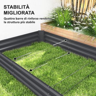 Letto da Giardino Elevato per Esterno 835L, Giardino su Balcone in Acciaio Zincato con Fondo Aperto, per Piante, Fiori e Verdure, 240X120X30Cm, Grigio Scuro