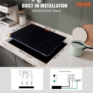 Placa de Cocina Eléctrica de 24 pulgadas 4 Quemadores de Vidrio Cerámico con Control Táctil
