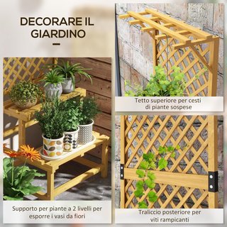 Jardinera Con Enrejado de 2 Niveles Con Techo y Estantes de Listones, Jardinera de Madera de Abeto, 60X50X166 Cm, Amarillo