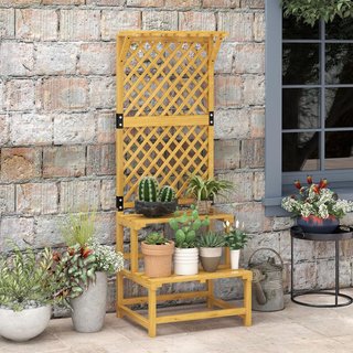 Jardinera Con Enrejado de 2 Niveles Con Techo y Estantes de Listones, Jardinera de Madera de Abeto, 60X50X166 Cm, Amarillo