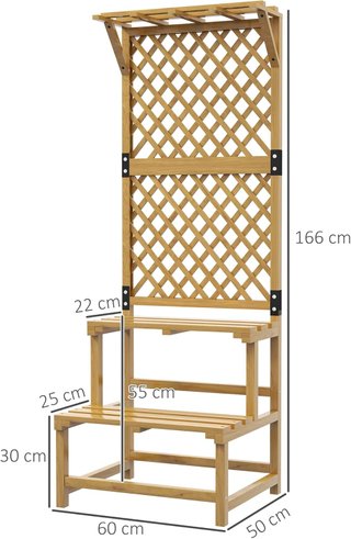 Jardinera Con Enrejado de 2 Niveles Con Techo y Estantes de Listones, Jardinera de Madera de Abeto, 60X50X166 Cm, Amarillo
