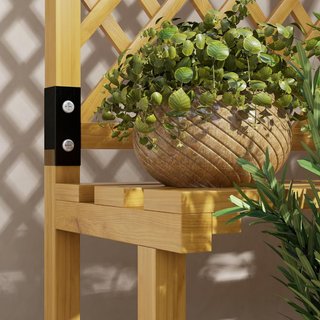 Jardinera Con Enrejado de 2 Niveles Con Techo y Estantes de Listones, Jardinera de Madera de Abeto, 60X50X166 Cm, Amarillo