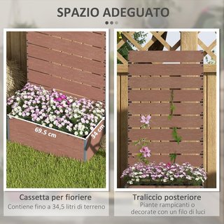 Vaso da Esterno con Griglia a Doghe, Giardino Eleva to con Trellis per Piante Rampicanti, 72X38X150Cm, Marrone Chiaro