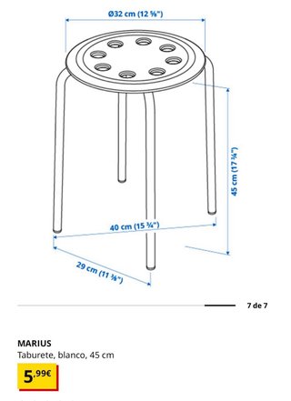 Taburete Ikea Marius Blanco 45cm