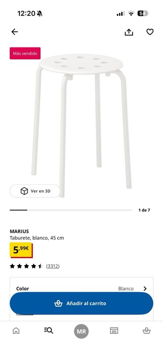 Taburete Ikea Marius Blanco 45cm